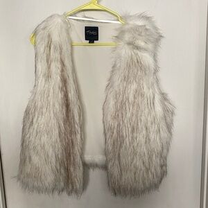 Thalia Sodi Cream and Gray Faux Fur Vest